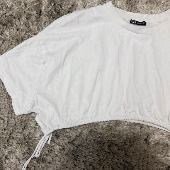 Zara White Cropped Drawstring Tee - Picture 2 of 4